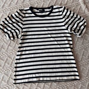 Cream & Black J. Crew Puff-Sleeve Jersey T-Shirt